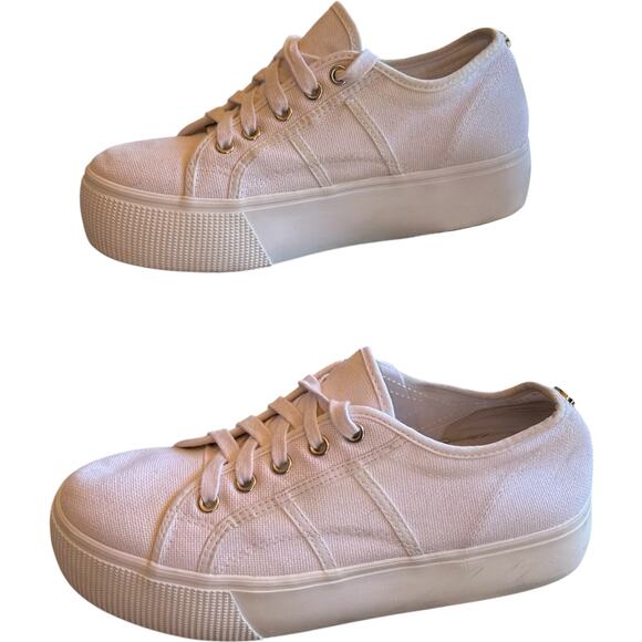 Steve Madden White Platform Sneaker SZ 8 Lace Up Chunky Y2K Streetwear Retro - Picture 1 of 9